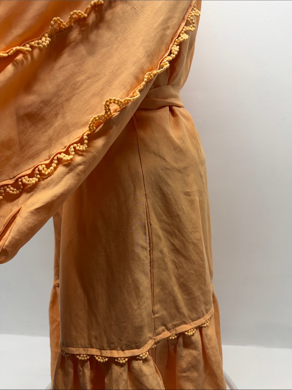 Kobi Halperin Meadow Dress Linen Blend Peasant Mini Long Sleeve Orange Size XL - Picture 8 of 11
